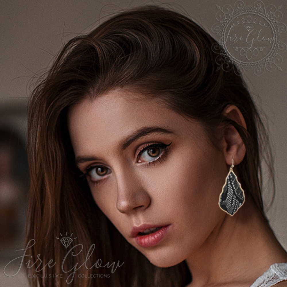 Lace and Glitter Accent Marquis Shape Earrings